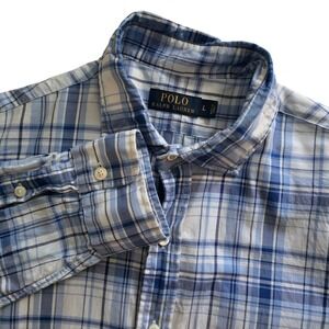 Polo Ralph Lauren Men's Blue Plaid Long Sleeve Button Up Shirt Size L